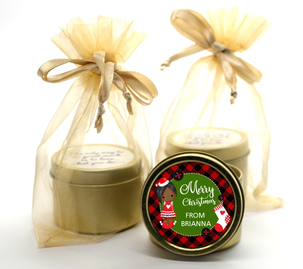  Christmas Girl - Christmas Gold Tin Candle Favors Option 1