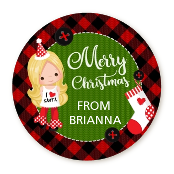  Christmas Girl - Round Personalized Christmas Sticker Labels Option 1