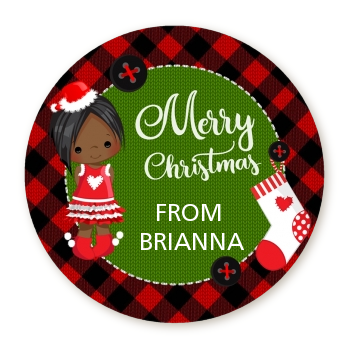  Christmas Girl - Round Personalized Christmas Sticker Labels Option 1