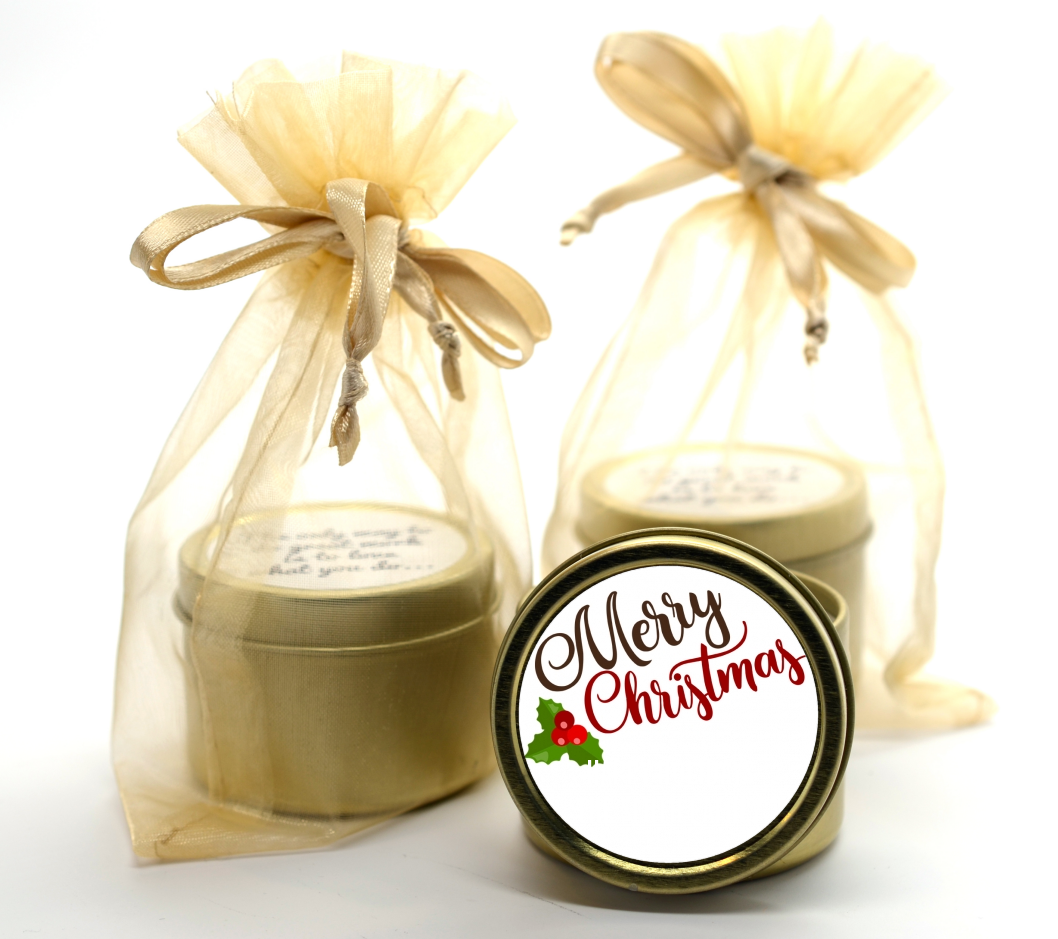  Christmas Time - Christmas Gold Tin Candle Favors Option 1