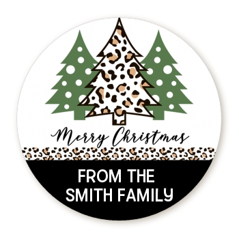  Christmas Tree Cheetah - Round Personalized Christmas Sticker Labels 