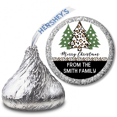 Christmas Tree Cheetah - Hershey Kiss Christmas Sticker Labels