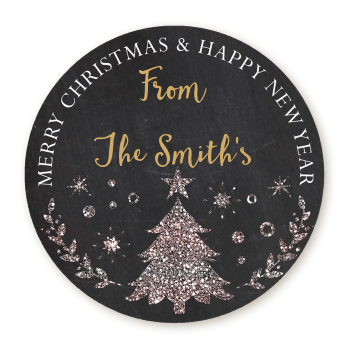  Christmas Tree Gold Glitter - Round Personalized Christmas Sticker Labels Option 1