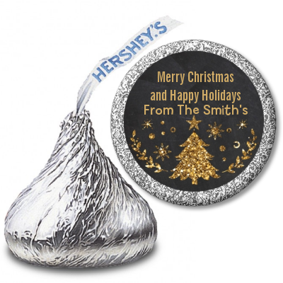 Christmas Tree Gold Glitter - Hershey Kiss Christmas Sticker Labels