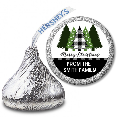 Christmas Tree Plaid - Hershey Kiss Christmas Sticker Labels