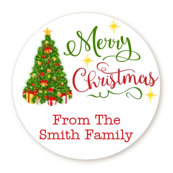  Christmas Tree Watercolor - Round Personalized Christmas Sticker Labels 