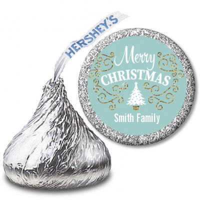 Christmas Tree with Glitter Scrolls - Hershey Kiss Christmas Sticker Labels
