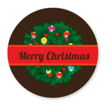  Christmas Wreath and Bells - Round Personalized Christmas Sticker Labels 