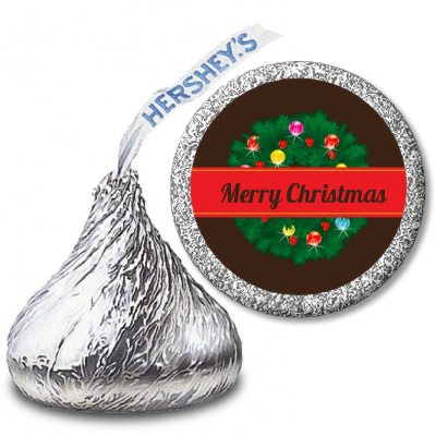 Christmas Wreath and Bells - Hershey Kiss Christmas Sticker Labels