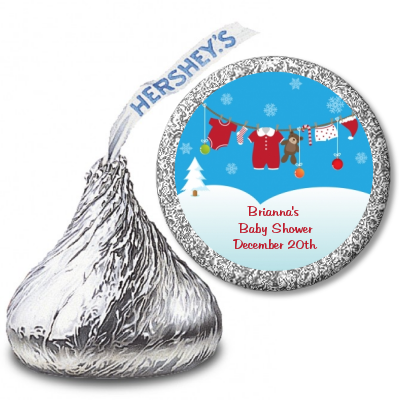 Clothesline Christmas - Hershey Kiss Baby Shower Sticker Labels