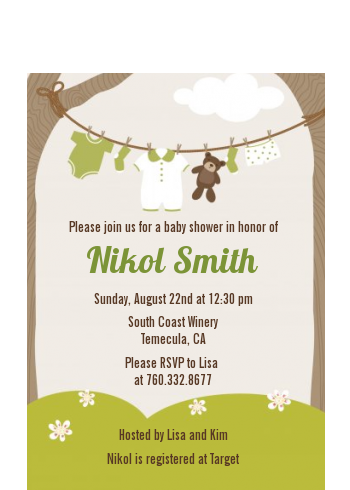 Clothesline It's A Baby - Baby Shower Petite Invitations