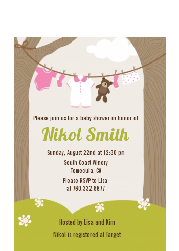 Clothesline It's A Girl - Baby Shower Petite Invitations