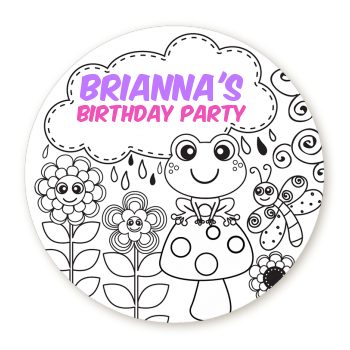  Color Your Own - Spring Garden - Round Personalized Birthday Party Sticker Labels 