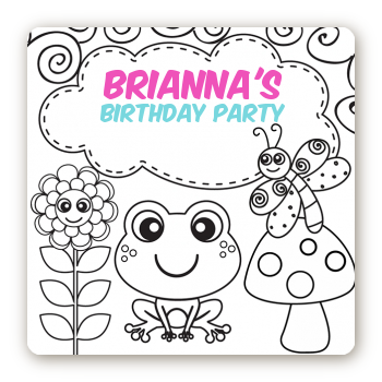 Color Your Own - Spring Garden - Square Personalized Birthday Party Sticker Labels
