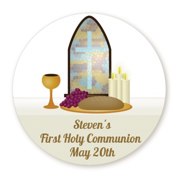  Communion Collage - Round Personalized Baptism / Christening Sticker Labels 