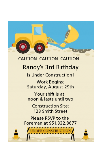Construction Truck - Baby Shower Petite Invitations