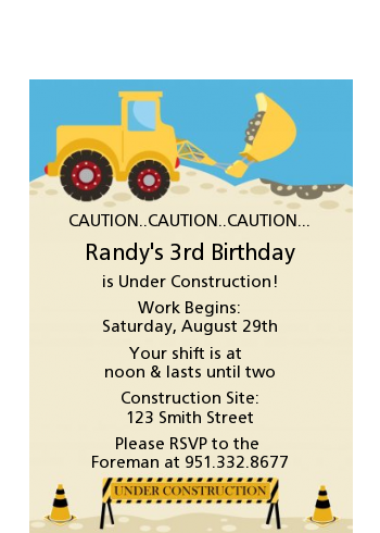 Construction Truck - Birthday Party Petite Invitations