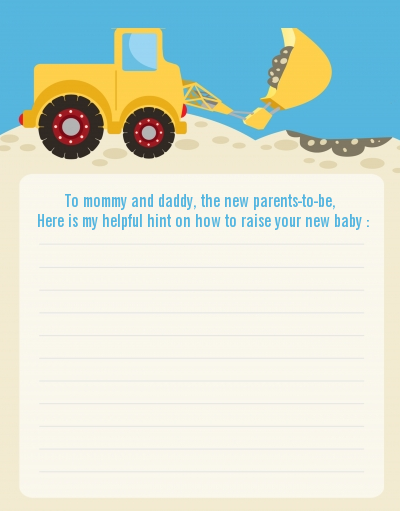 Construction Truck - Baby Shower Notes of Advice