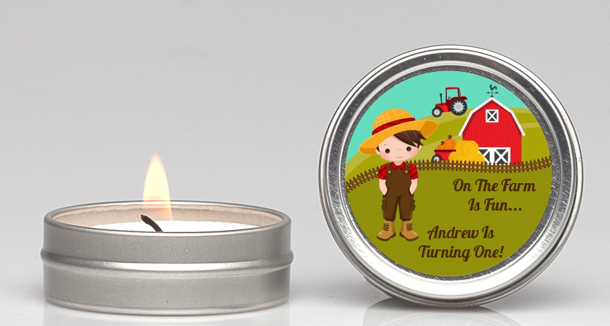  Country Boy On The Farm - Birthday Party Candle Favors Option 1 - Brown Hair