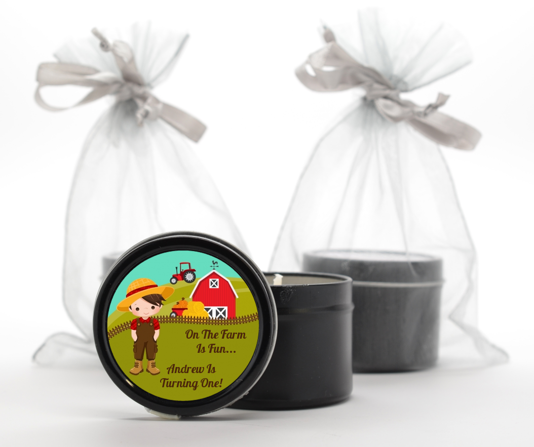 Country Boy On The Farm - Birthday Party Black Candle Tin Favors Option 1 - Brown Hair