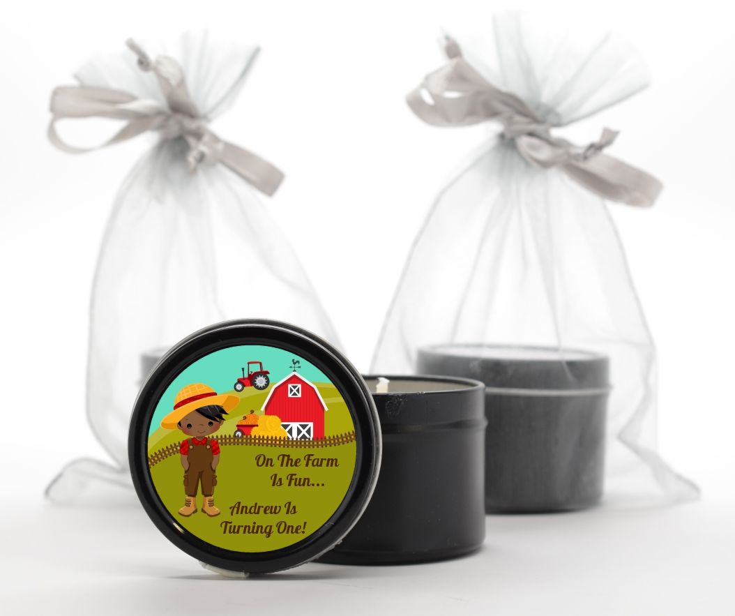  Country Boy On The Farm - Birthday Party Black Candle Tin Favors Option 1 - Brown Hair
