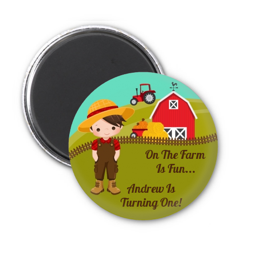  Country Boy On The Farm - Personalized Birthday Party Magnet Favors Option 1 - Brown Hair