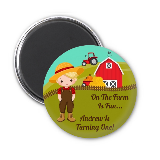  Country Boy On The Farm - Personalized Birthday Party Magnet Favors Option 1 - Brown Hair