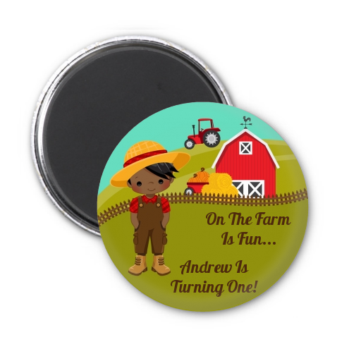  Country Boy On The Farm - Personalized Birthday Party Magnet Favors Option 1 - Brown Hair