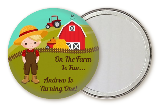  Country Boy On The Farm - Personalized Birthday Party Pocket Mirror Favors Option 1 - Brown Hair