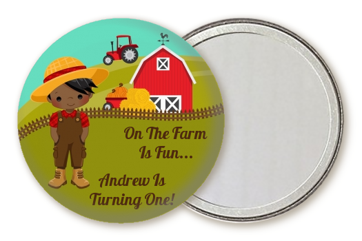  Country Boy On The Farm - Personalized Birthday Party Pocket Mirror Favors Option 1 - Brown Hair