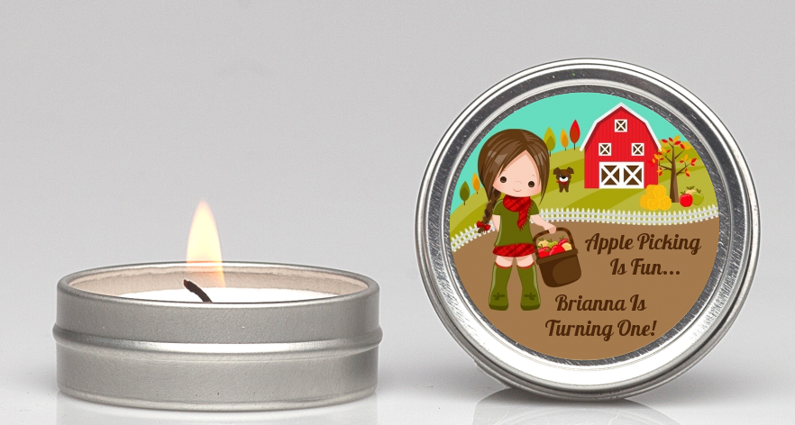  Country Girl Apple Picking - Birthday Party Candle Favors Option 1 - Brown Hair