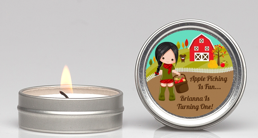  Country Girl Apple Picking - Birthday Party Candle Favors Option 1 - Brown Hair