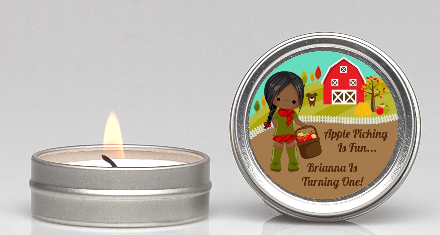  Country Girl Apple Picking - Birthday Party Candle Favors Option 1 - Brown Hair