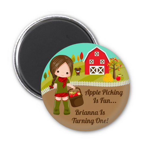  Country Girl Apple Picking - Personalized Birthday Party Magnet Favors Option 1 - Brown Hair
