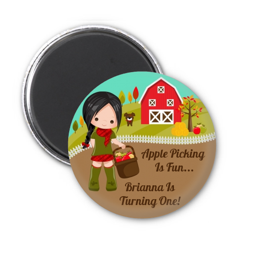  Country Girl Apple Picking - Personalized Birthday Party Magnet Favors Option 1 - Brown Hair