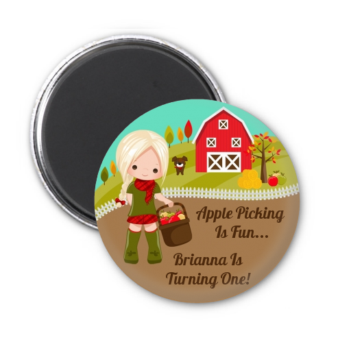  Country Girl Apple Picking - Personalized Birthday Party Magnet Favors Option 1 - Brown Hair