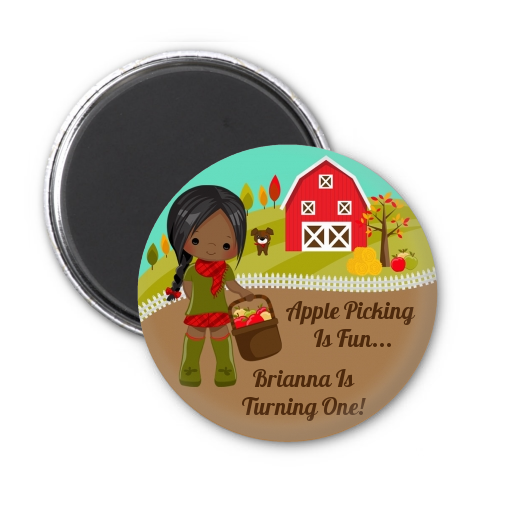  Country Girl Apple Picking - Personalized Birthday Party Magnet Favors Option 1 - Brown Hair