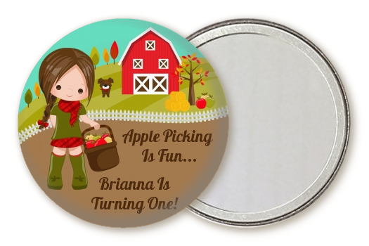  Country Girl Apple Picking - Personalized Birthday Party Pocket Mirror Favors Option 1 - Brown Hair