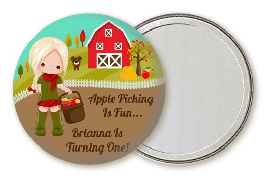  Country Girl Apple Picking - Personalized Birthday Party Pocket Mirror Favors Option 1 - Brown Hair