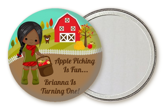  Country Girl Apple Picking - Personalized Birthday Party Pocket Mirror Favors Option 1 - Brown Hair