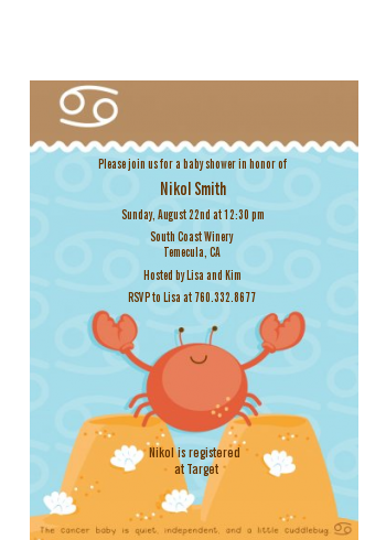 Crab | Cancer Horoscope - Baby Shower Petite Invitations