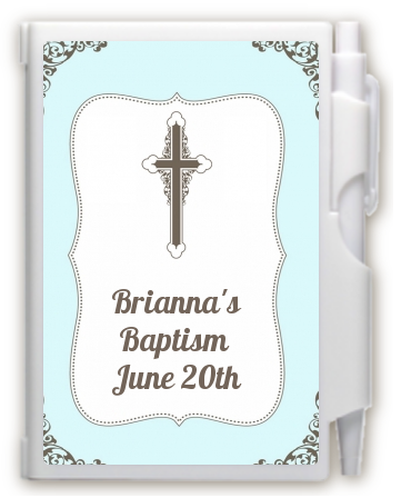Cross Blue & Brown - Baptism / Christening Personalized Notebook Favor