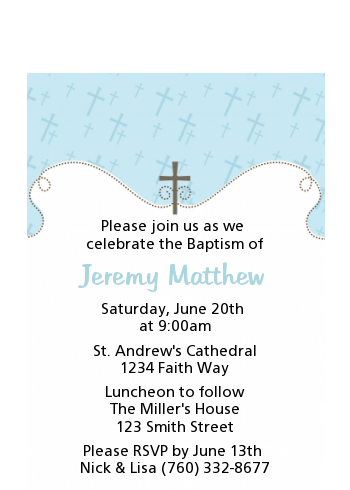 Cross Blue - Baptism / Christening Petite Invitations