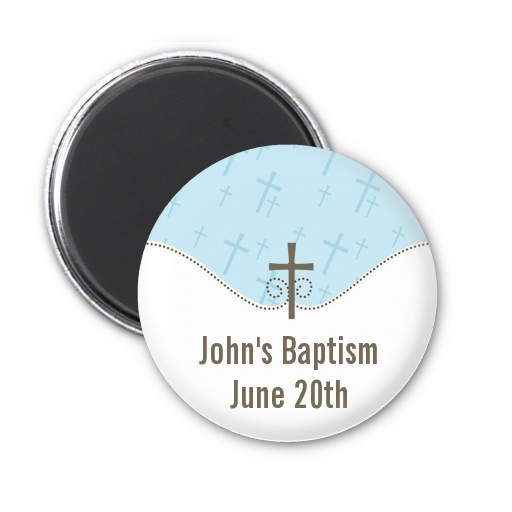  Cross Blue - Personalized Baptism / Christening Magnet Favors Blue