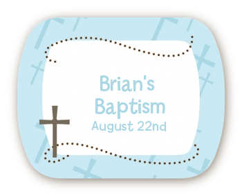 Cross Blue - Personalized Baptism / Christening Rounded Corner Stickers