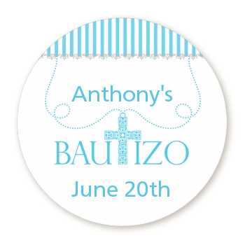  Cross Blue Necklace - Round Personalized Baptism / Christening Sticker Labels Option 1