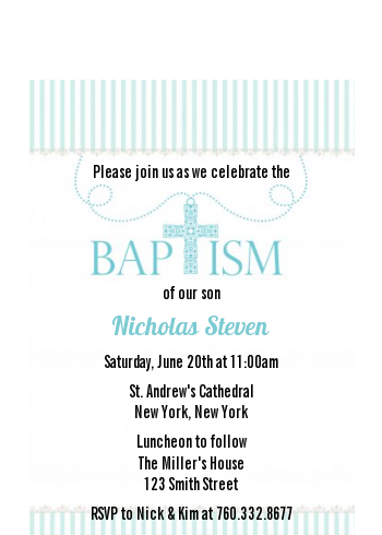 Cross Blue Necklace - Baptism / Christening Petite Invitations