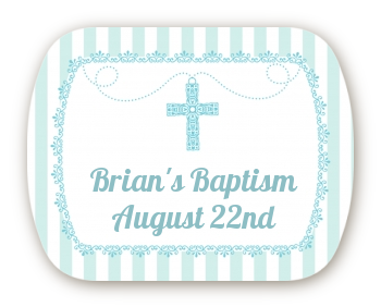 Cross Blue Necklace - Personalized Baptism / Christening Rounded Corner Stickers