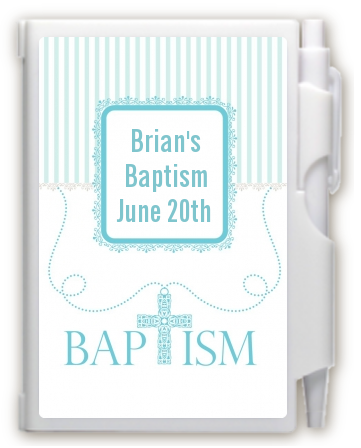 Cross Blue Necklace - Baptism / Christening Personalized Notebook Favor