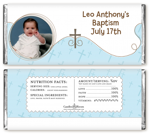  Cross Blue Photo - Personalized Baptism / Christening Candy Bar Wrappers Option 1